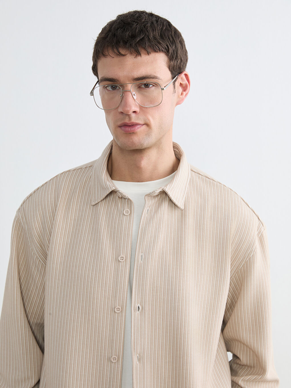 Bej Regular Fit Dokulu Erkek Gömlek-2