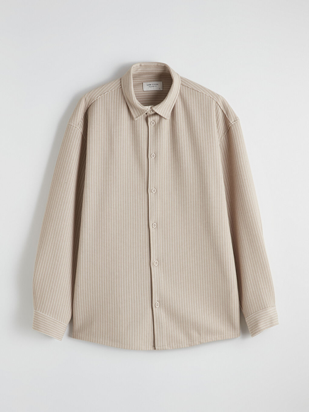 Bej Regular Fit Çizgili Erkek Gömlek