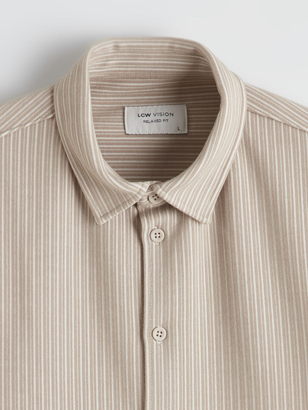 Bej Regular Fit Çizgili Erkek Gömlek-1