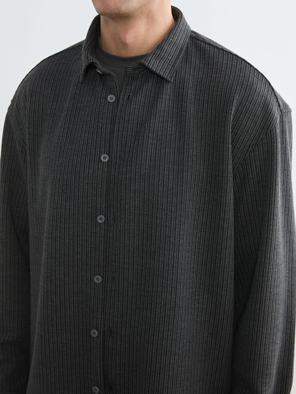 Gri Regular Fit Dokulu Erkek Gömlek-2