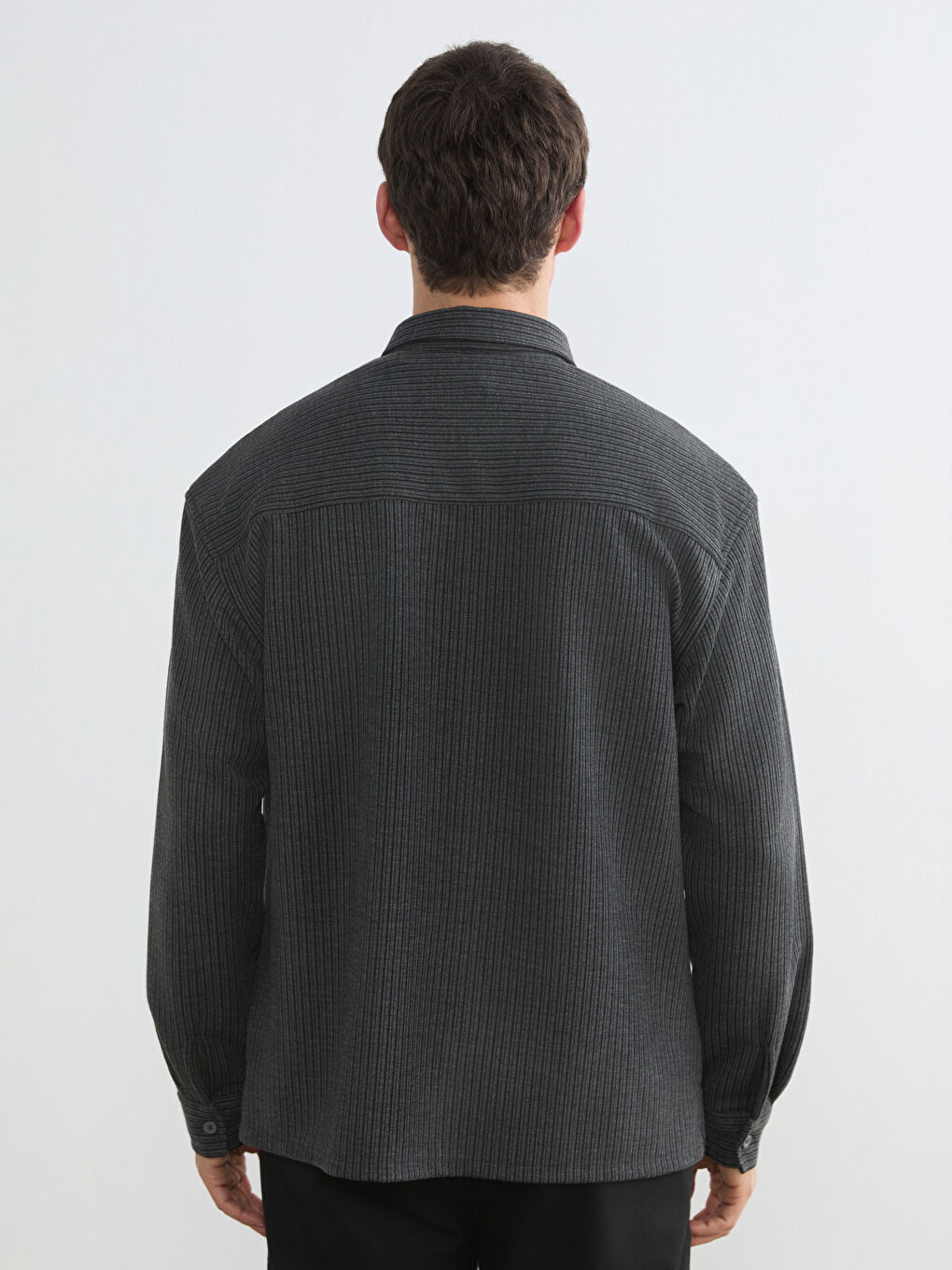 Gri Regular Fit Dokulu Erkek Gömlek-3