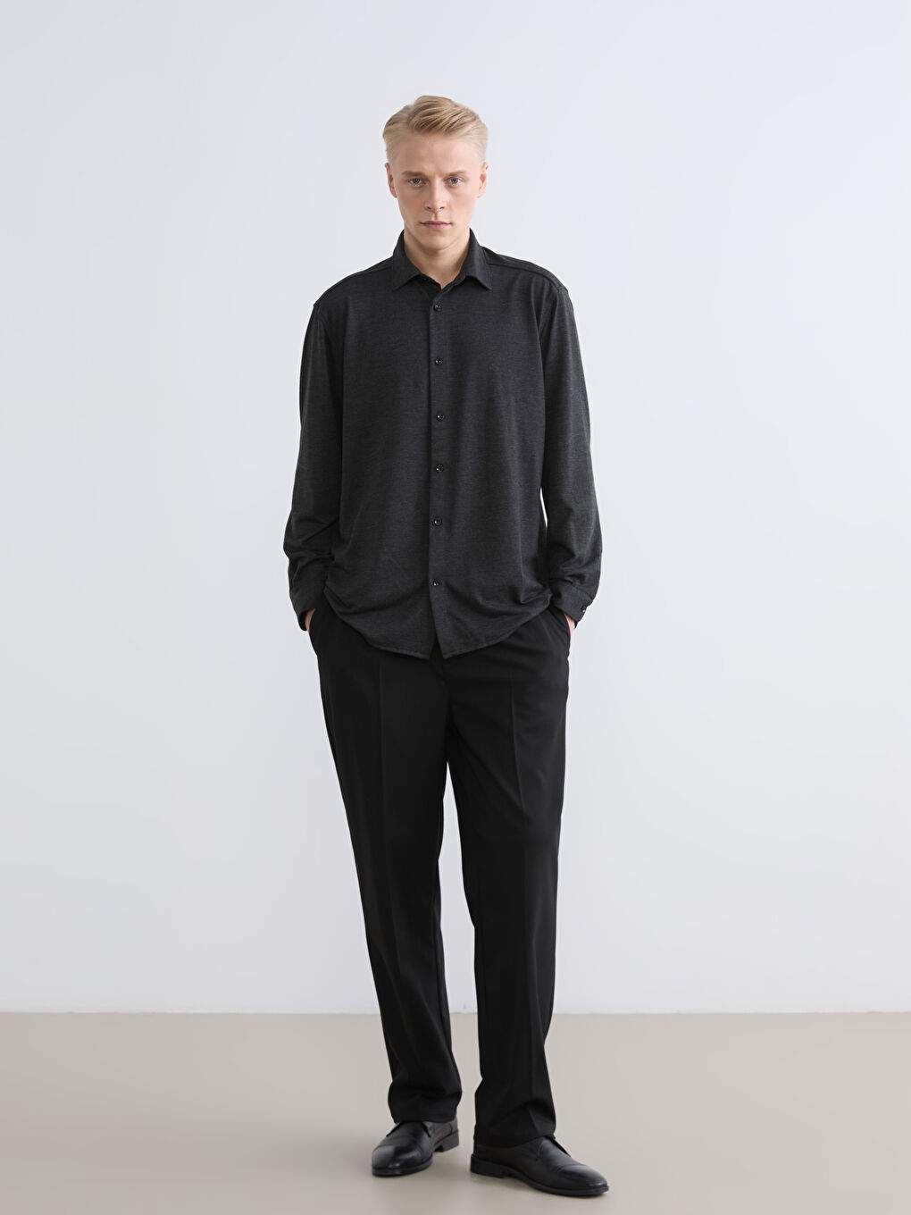 Antrasit Regular Fit Erkek Dokulu Gömlek-1