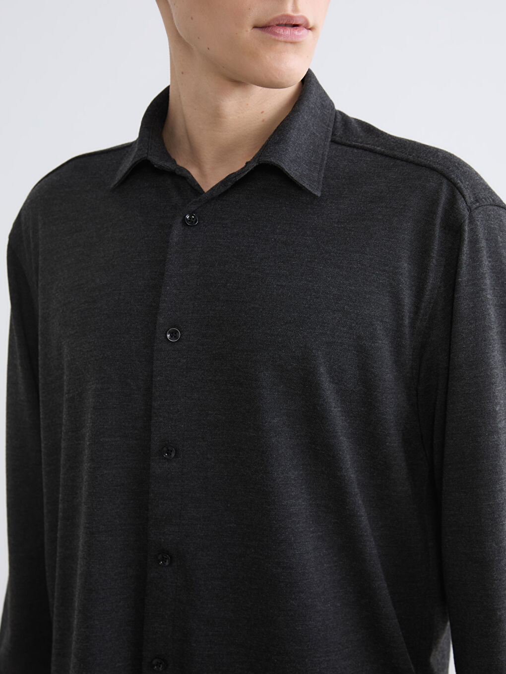 Antrasit Regular Fit Erkek Dokulu Gömlek-2