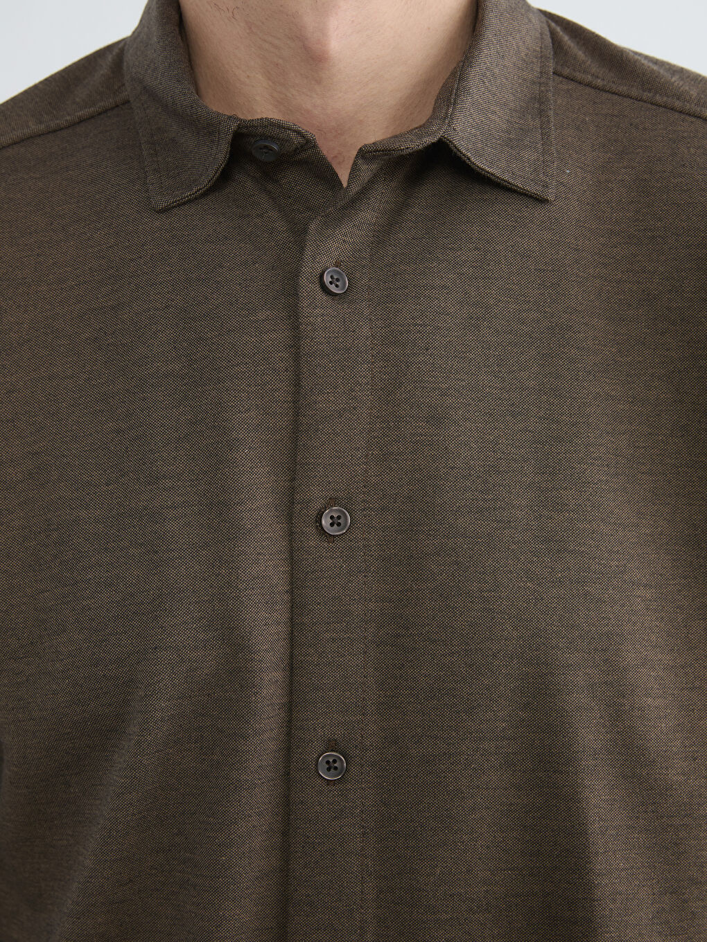 Kahverengi Regular Fit Erkek Dokulu Gömlek-4