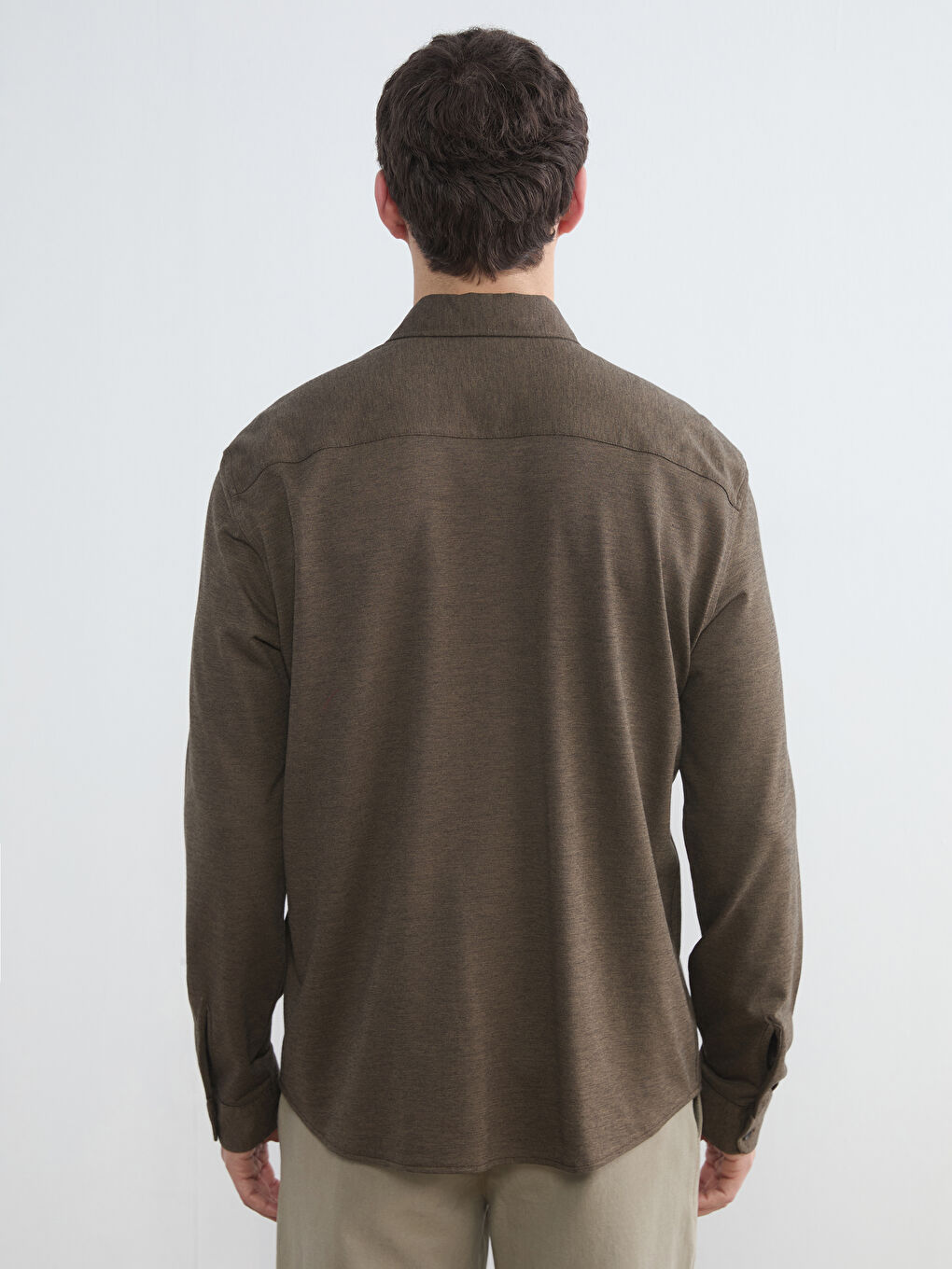 Kahverengi Regular Fit Erkek Dokulu Gömlek-5