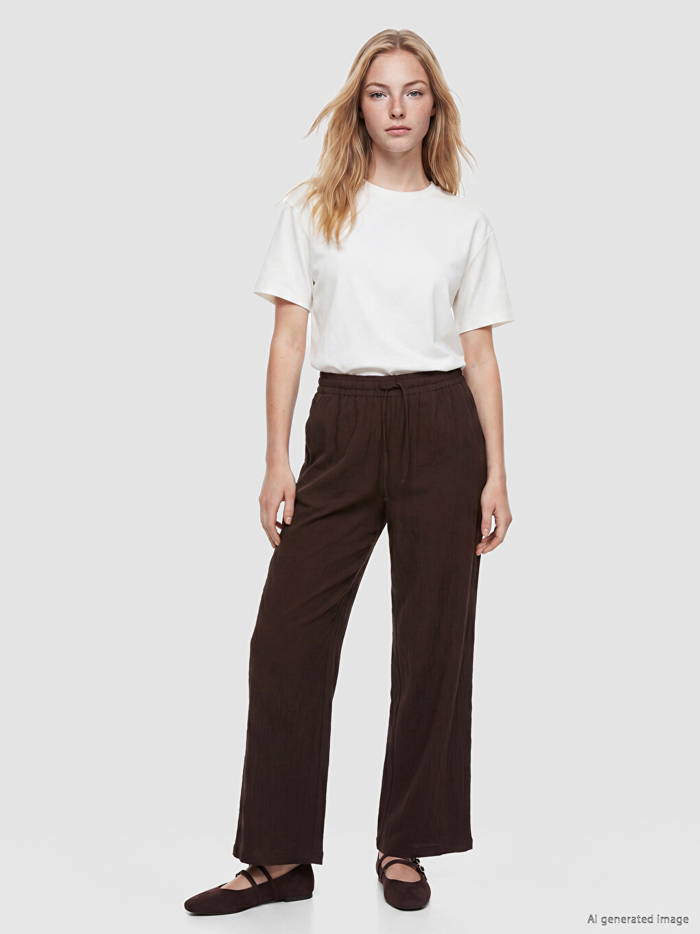 Elastic Waist Textured Women's Trousers
