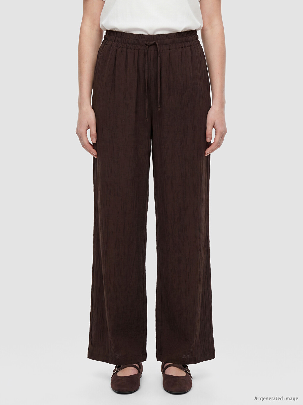 Elastic Waist Textured Women's Trousers-1