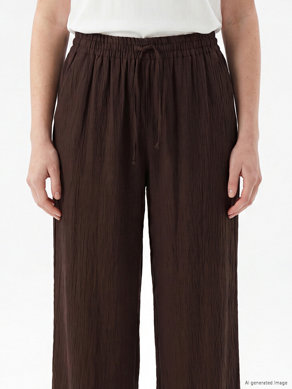 Elastic Waist Textured Women's Trousers-2
