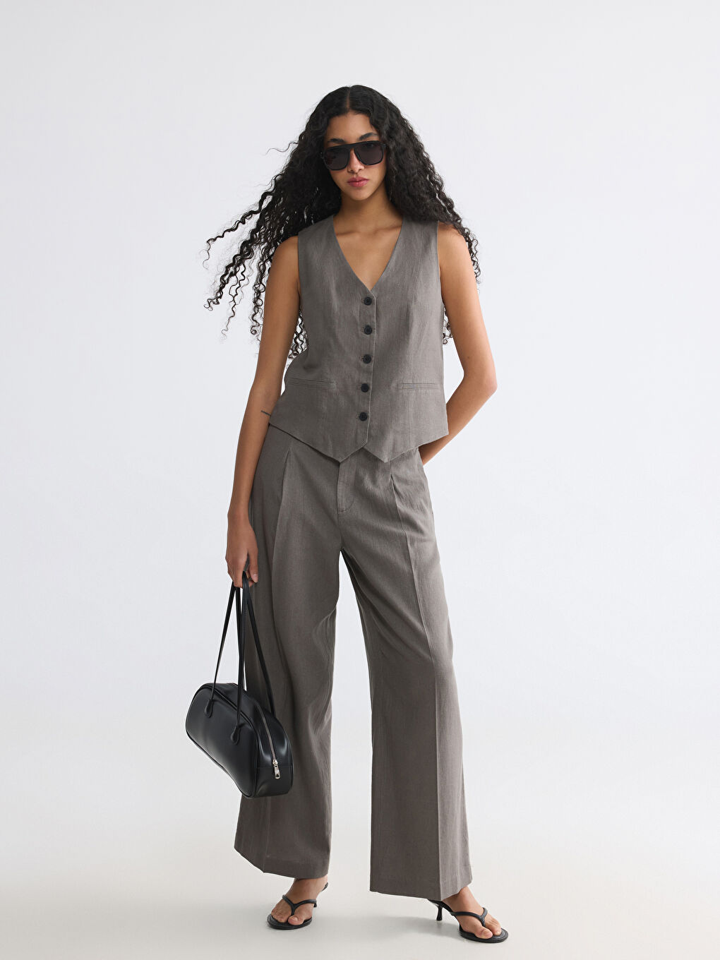 Linen Blend Women's Classic Waistcoat-1