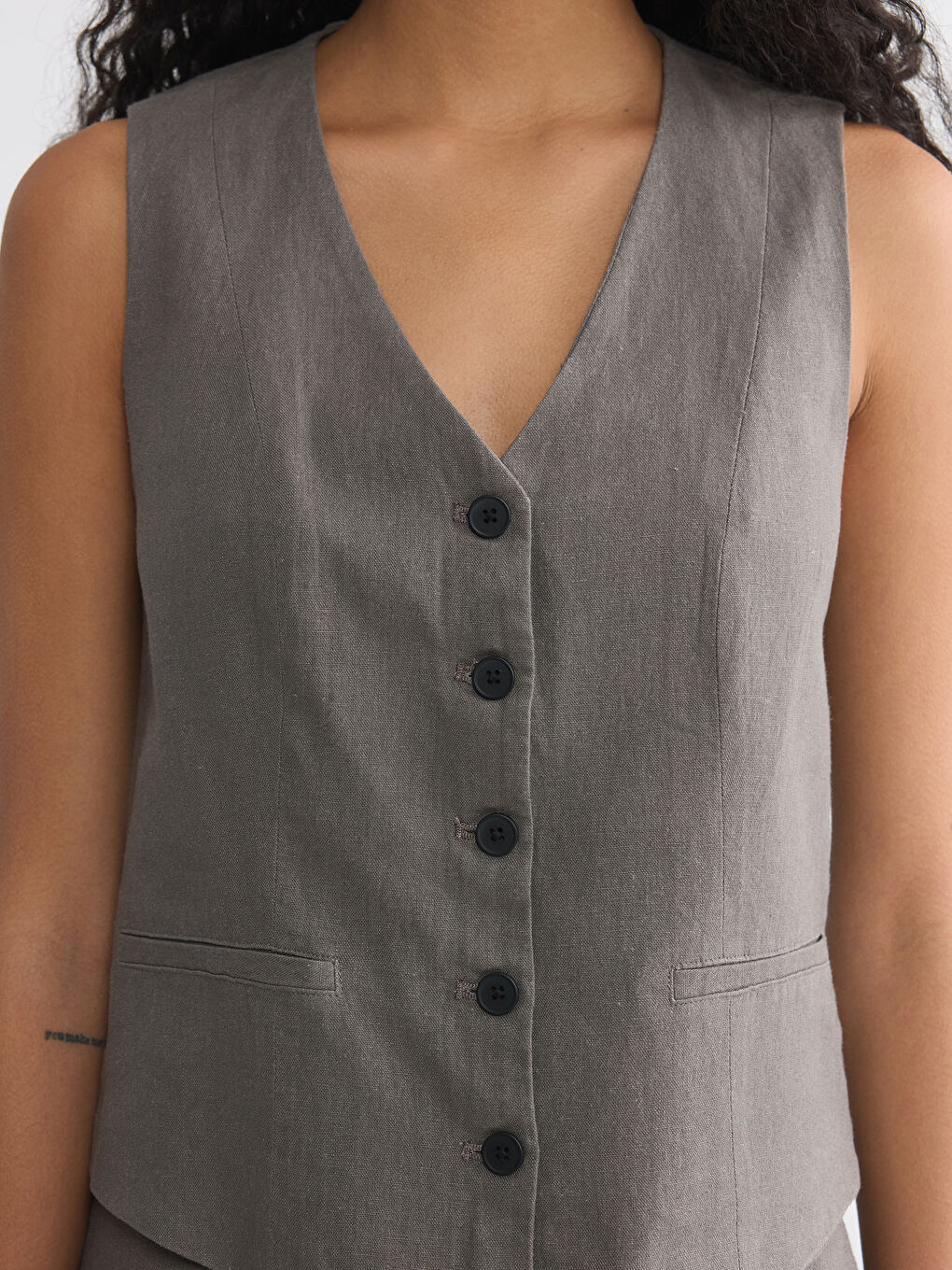 Linen Blend Women's Classic Waistcoat-2