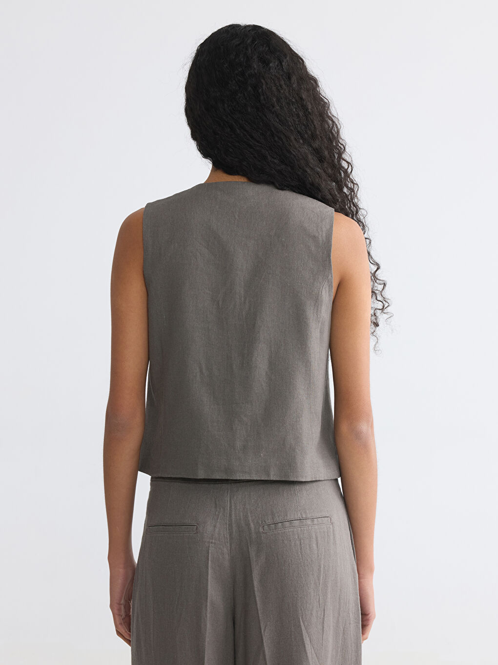 Linen Blend Women's Classic Waistcoat-3