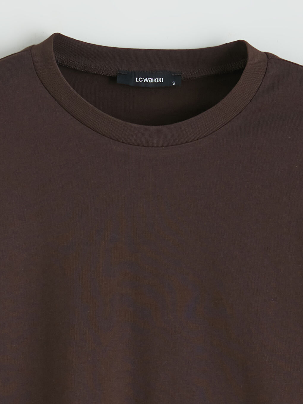 Kahverengi Bisiklet Yaka Oversize Kadın Tişört-5