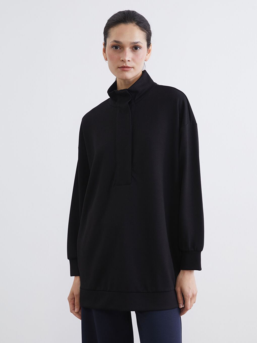 Siyah Soft Touch Oversize Kadın Sweatshirt Tunik