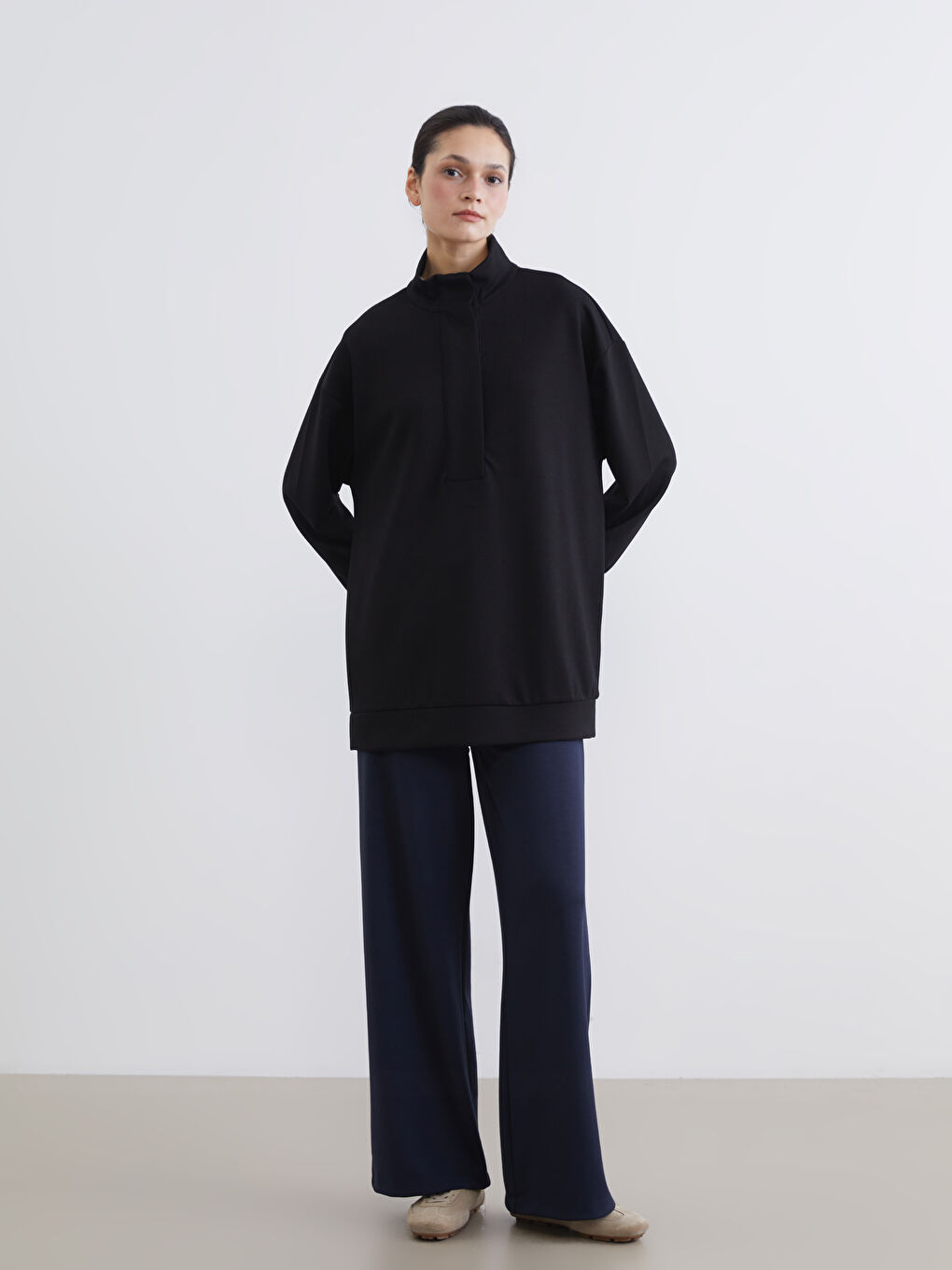 Siyah Soft Touch Oversize Kadın Sweatshirt Tunik-1