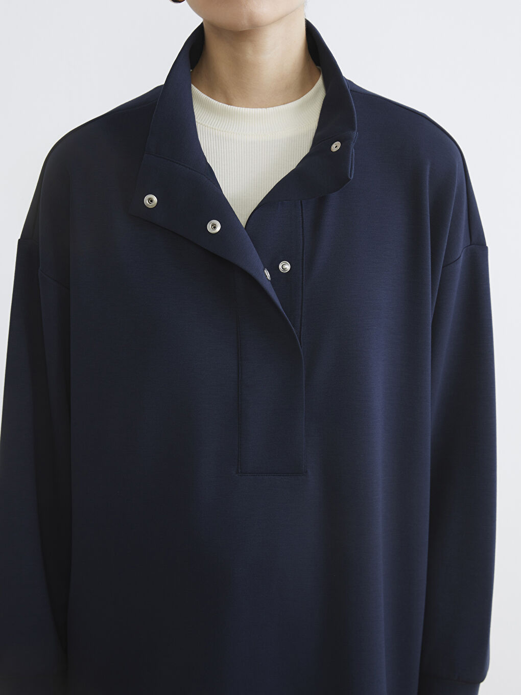 Lacivert Soft Touch Oversize Kadın Sweatshirt Tunik-2