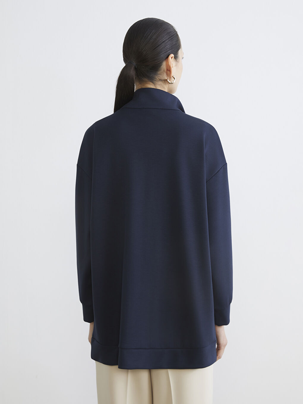 Lacivert Soft Touch Oversize Kadın Sweatshirt Tunik-3