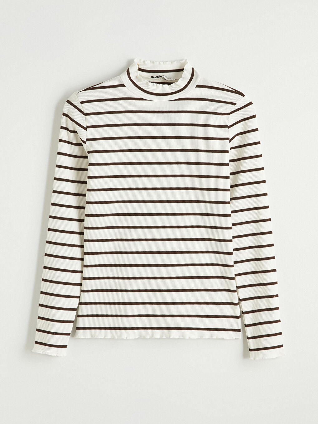 Kahverengi Dik Yaka Çizgili Kadın Body