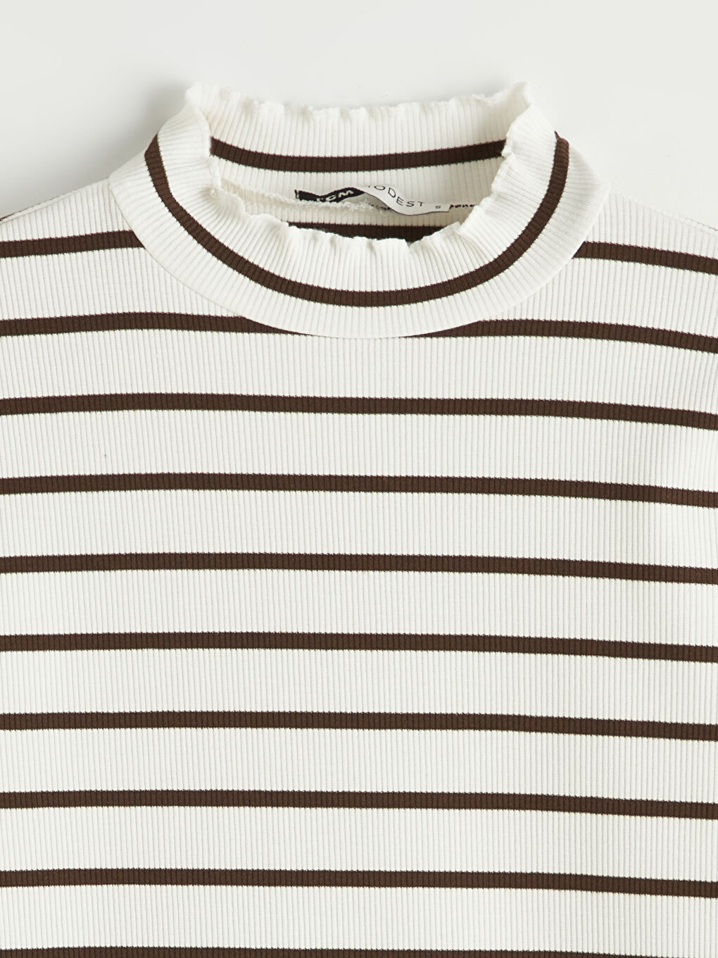 Kahverengi Dik Yaka Çizgili Kadın Body-1