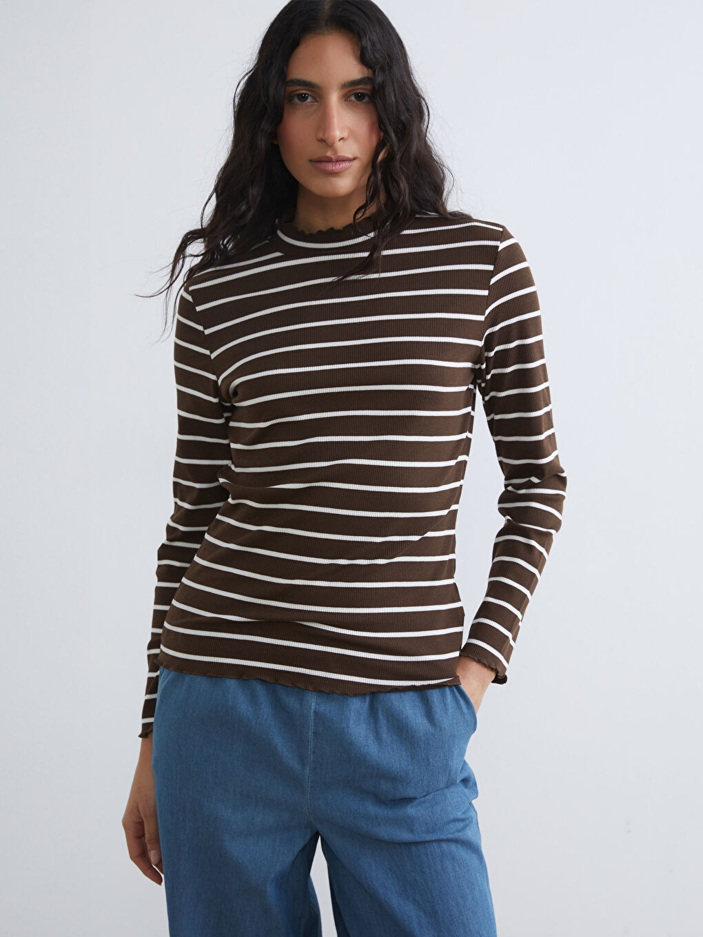 Striped turtleneck bodysuit.