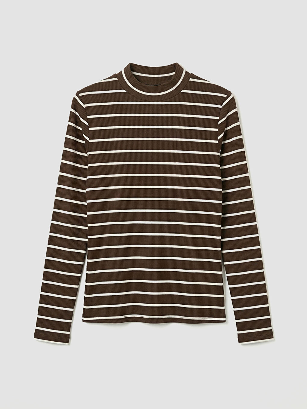 Ekru Dik Yaka Çizgili Kadın Body