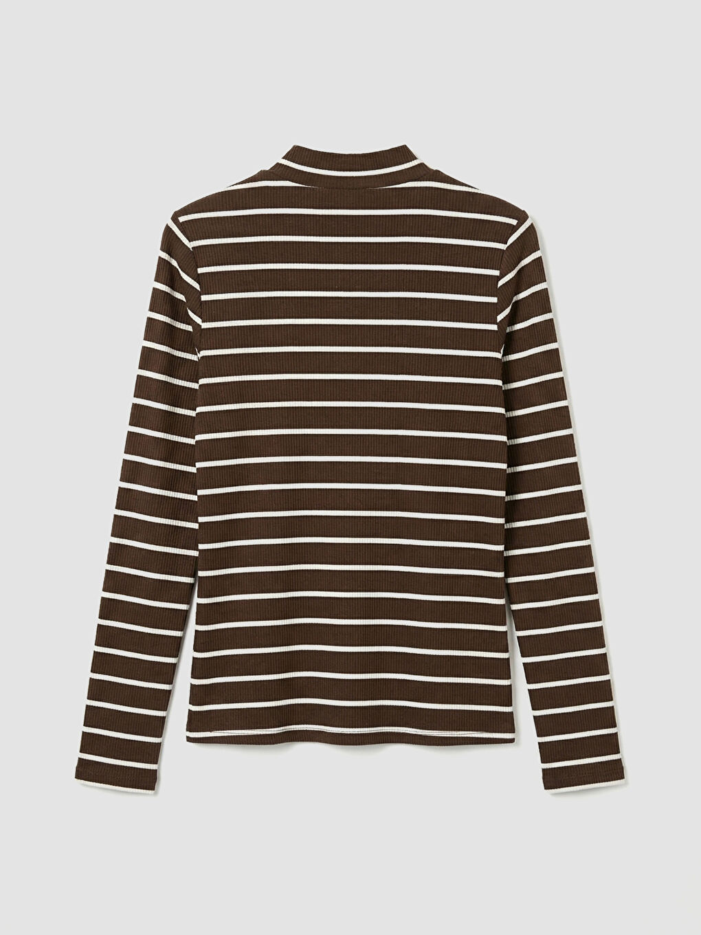 Ekru Dik Yaka Çizgili Kadın Body-1