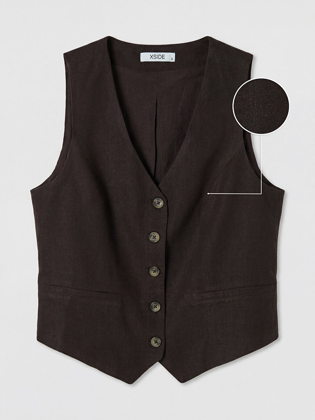 V Yaka Keten Karışımlı Kadın Klasik Yelek