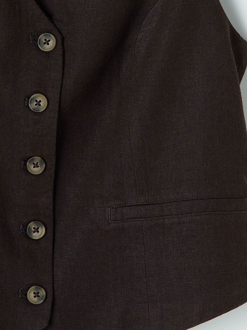 V Yaka Keten Karışımlı Kadın Klasik Yelek-2