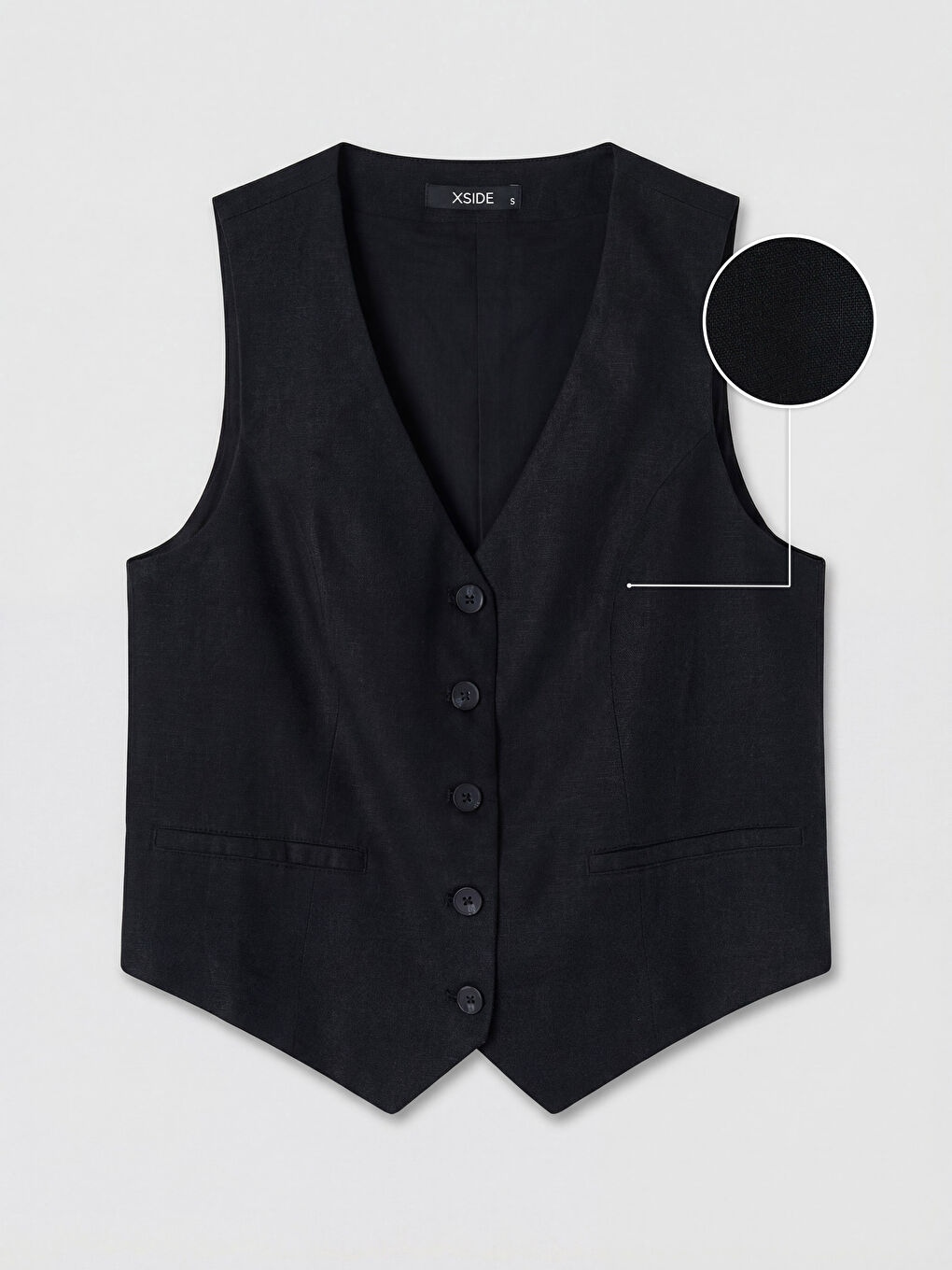 V Yaka Keten Karışımlı Kadın Klasik Yelek