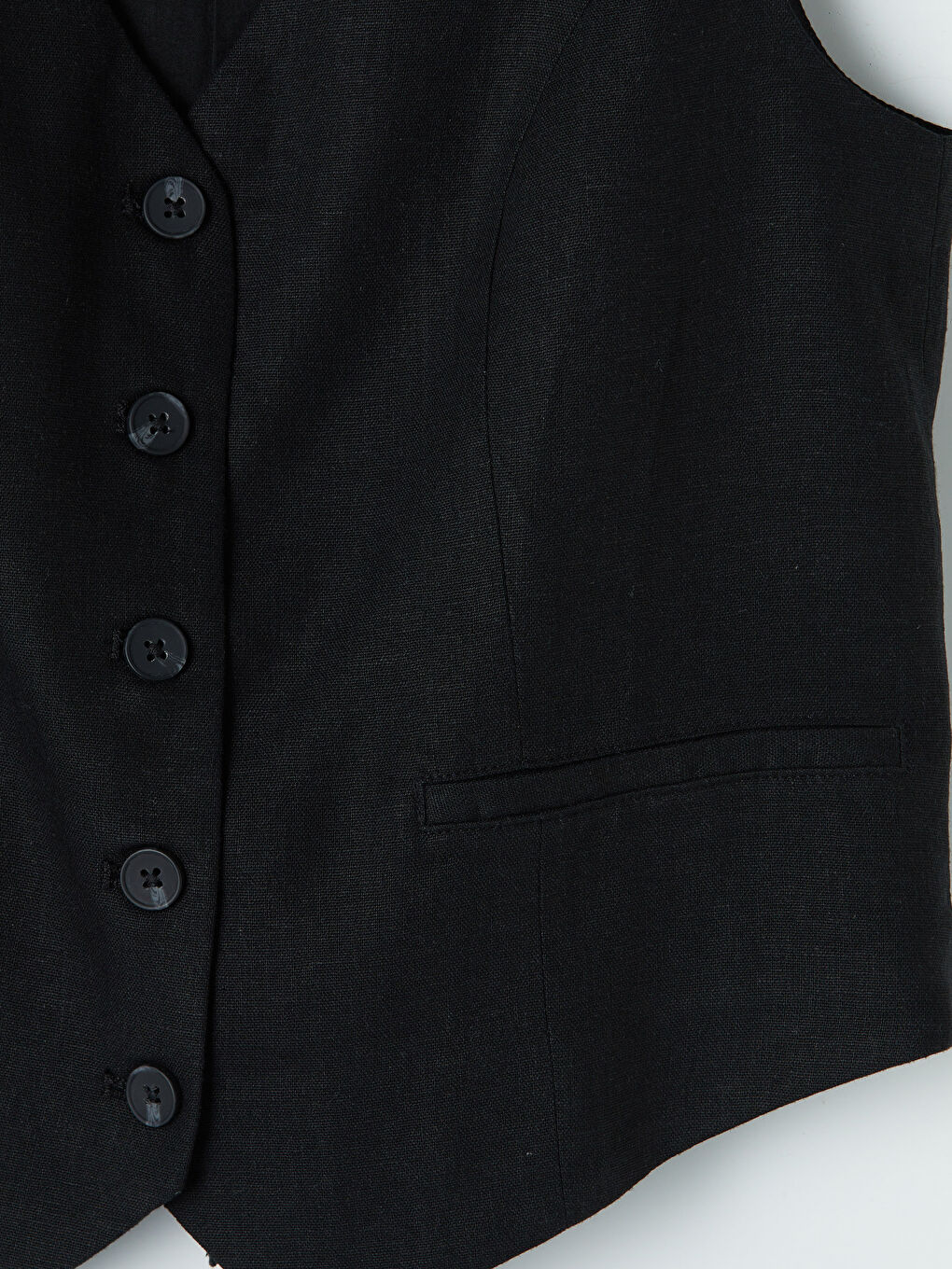 V Yaka Keten Karışımlı Kadın Klasik Yelek-2