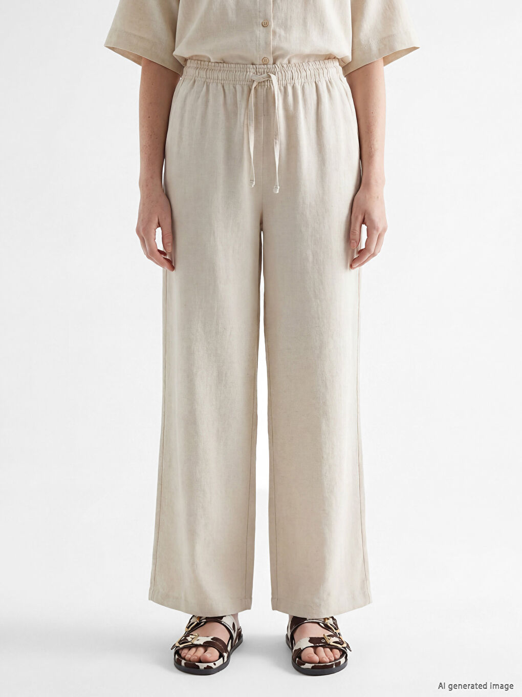 Elastic Waist Linen Blend Women's Trousers-1