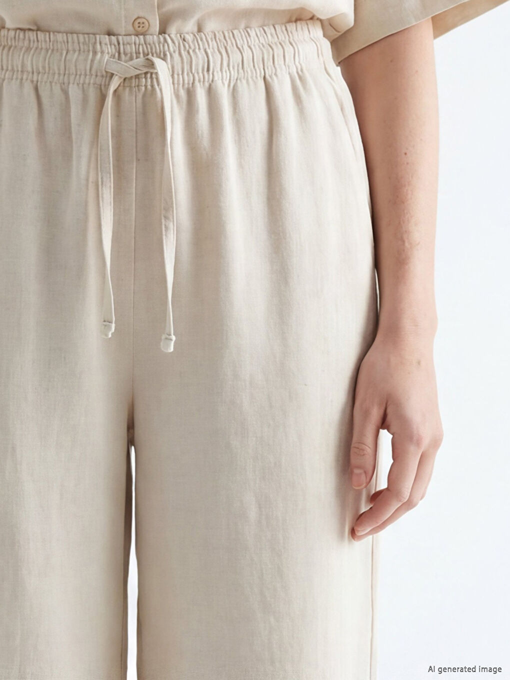 Elastic Waist Linen Blend Women's Trousers-2