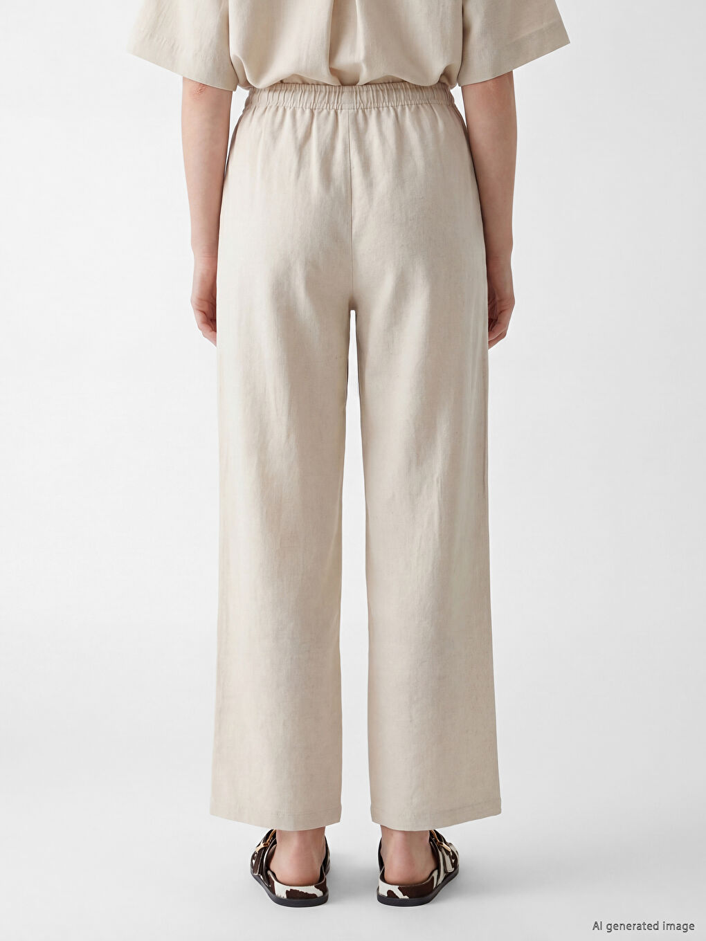 Elastic Waist Linen Blend Women's Trousers-3