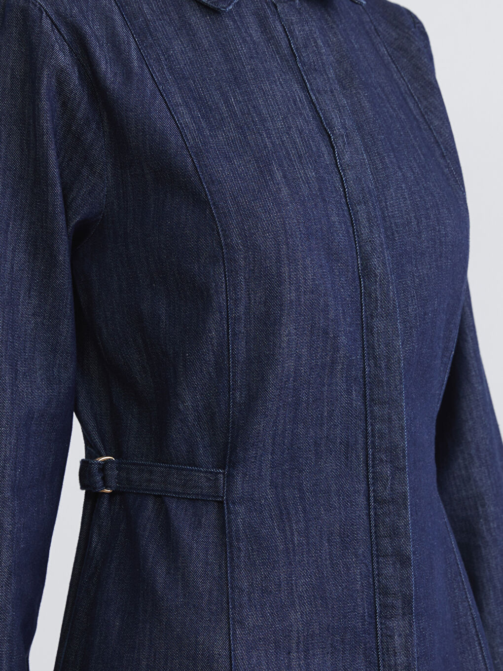 İndigo Gömlek Yaka Kadın Jean Elbise-2