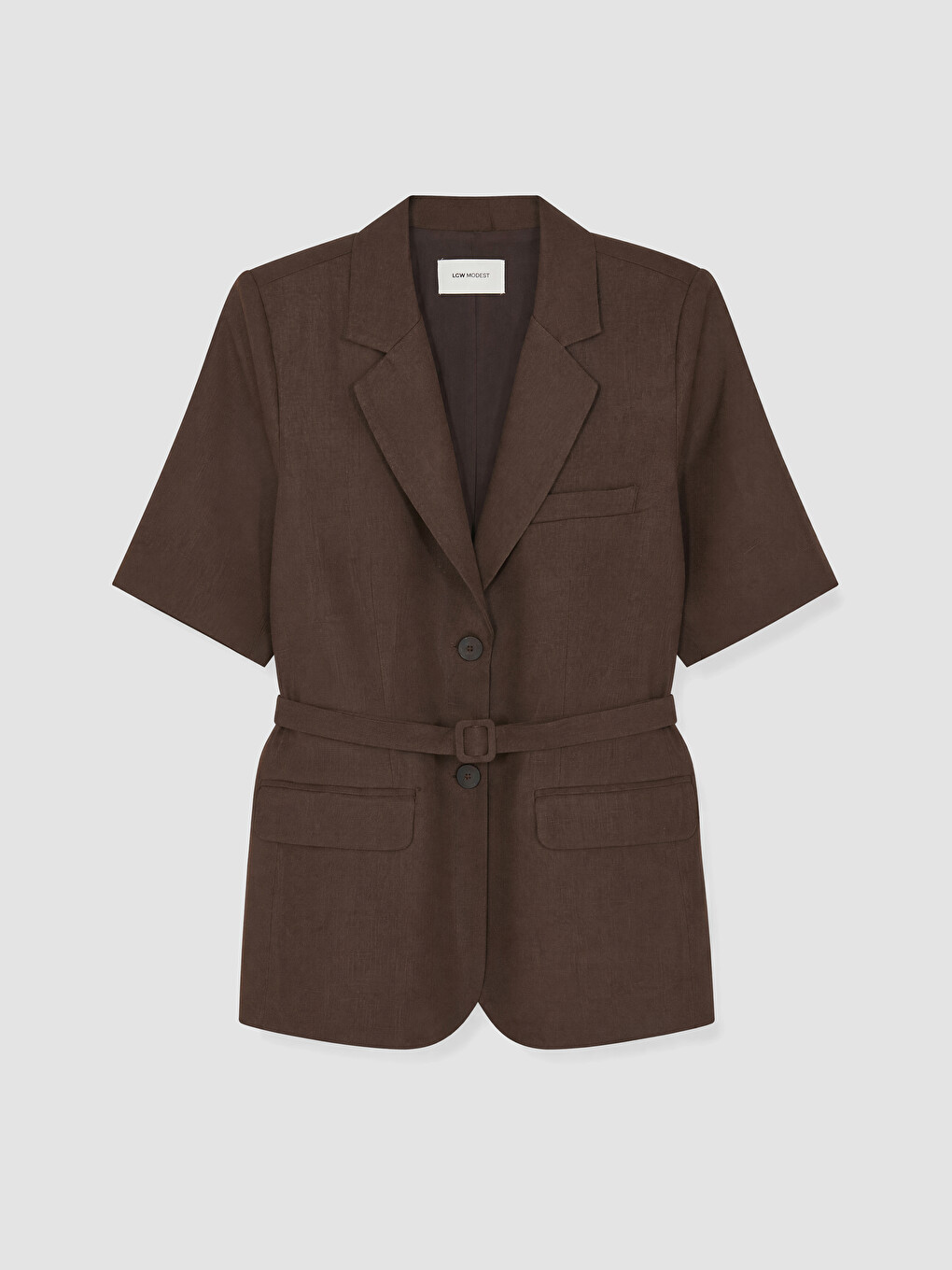 Kahverengi Kemerli Kadın %100 Keten Blazer Ceket