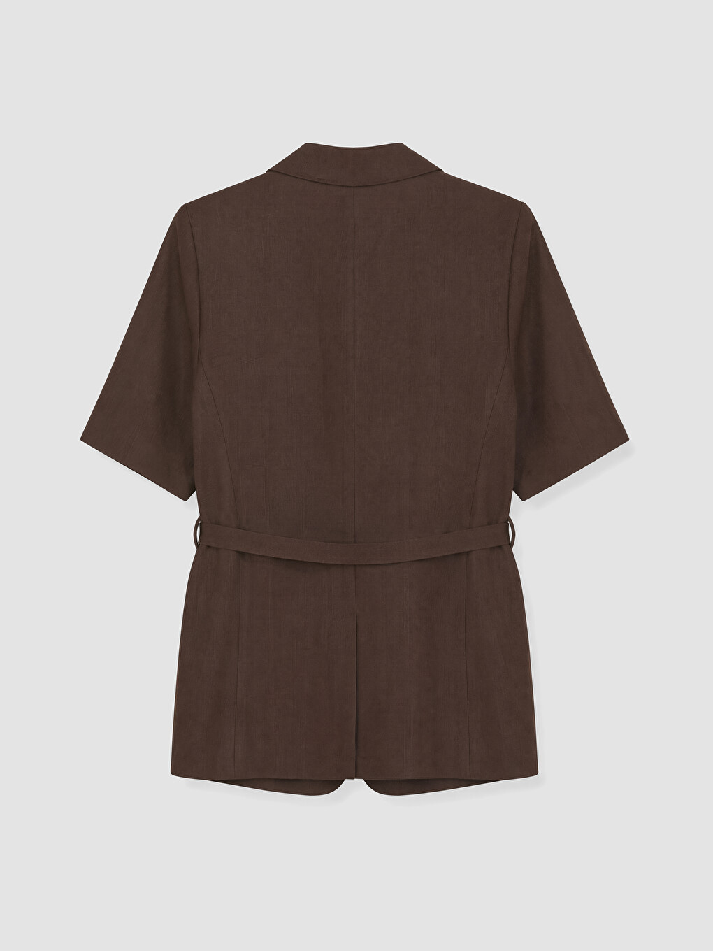 Kahverengi Kemerli Kadın %100 Keten Blazer Ceket-2