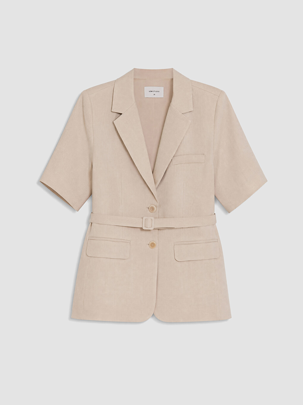 Kahverengi Kemerli Kadın %100 Keten Blazer Ceket