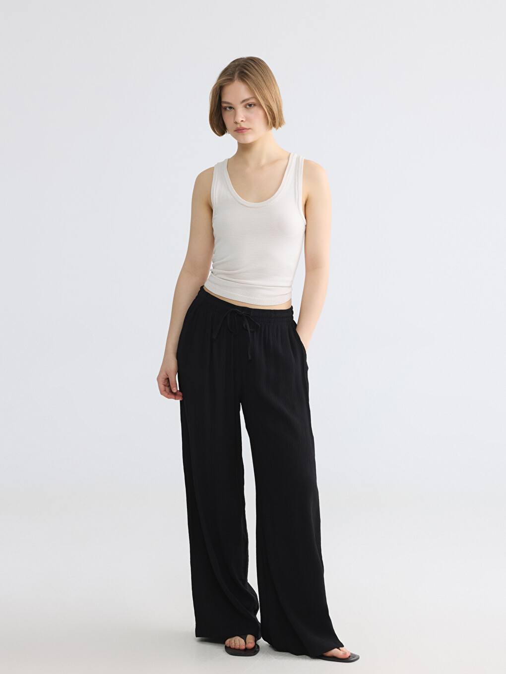 Pantaloni De Femei Texturați Cu Talie Elastică