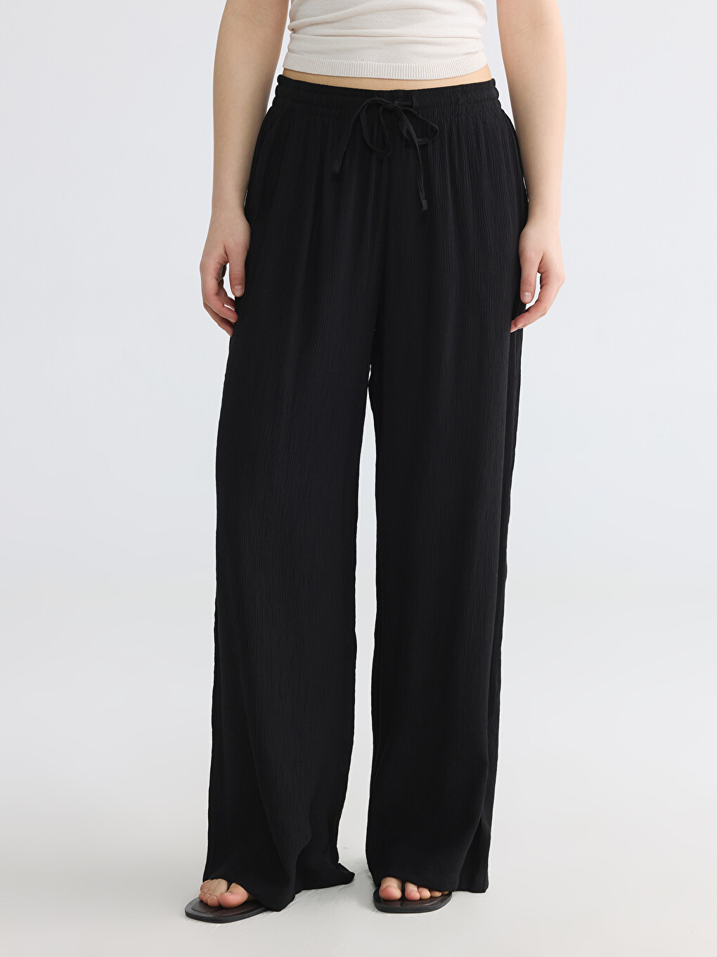 Pantaloni De Femei Texturați Cu Talie Elastică-1