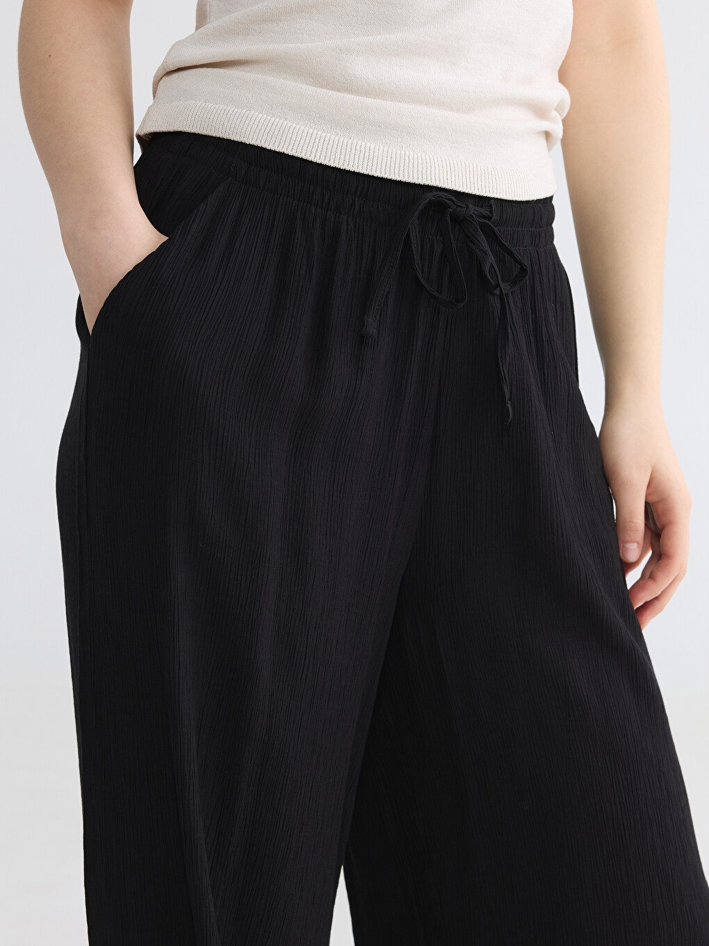 Pantaloni De Femei Texturați Cu Talie Elastică-2