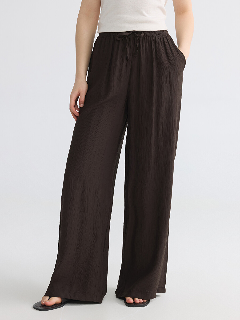 Elastic Waist Textured Women's Trousers-1
