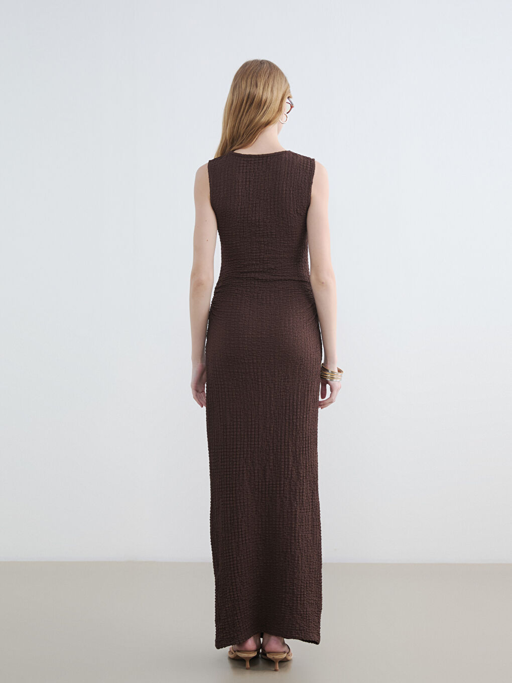 Bisiklet Yaka Büzgülü Bodycon Elbise-3
