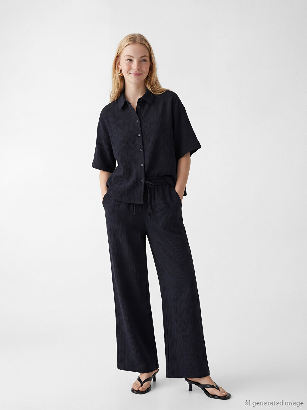 Pantalon en mousseline à taille élastique pour femme