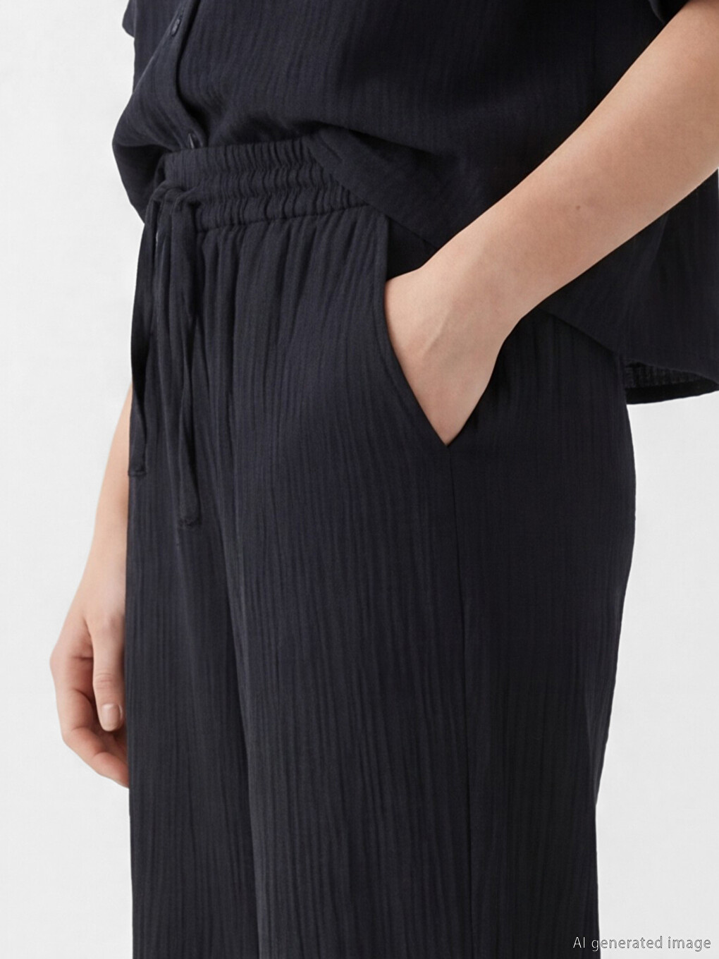 Pantalon en mousseline à taille élastique pour femme-1