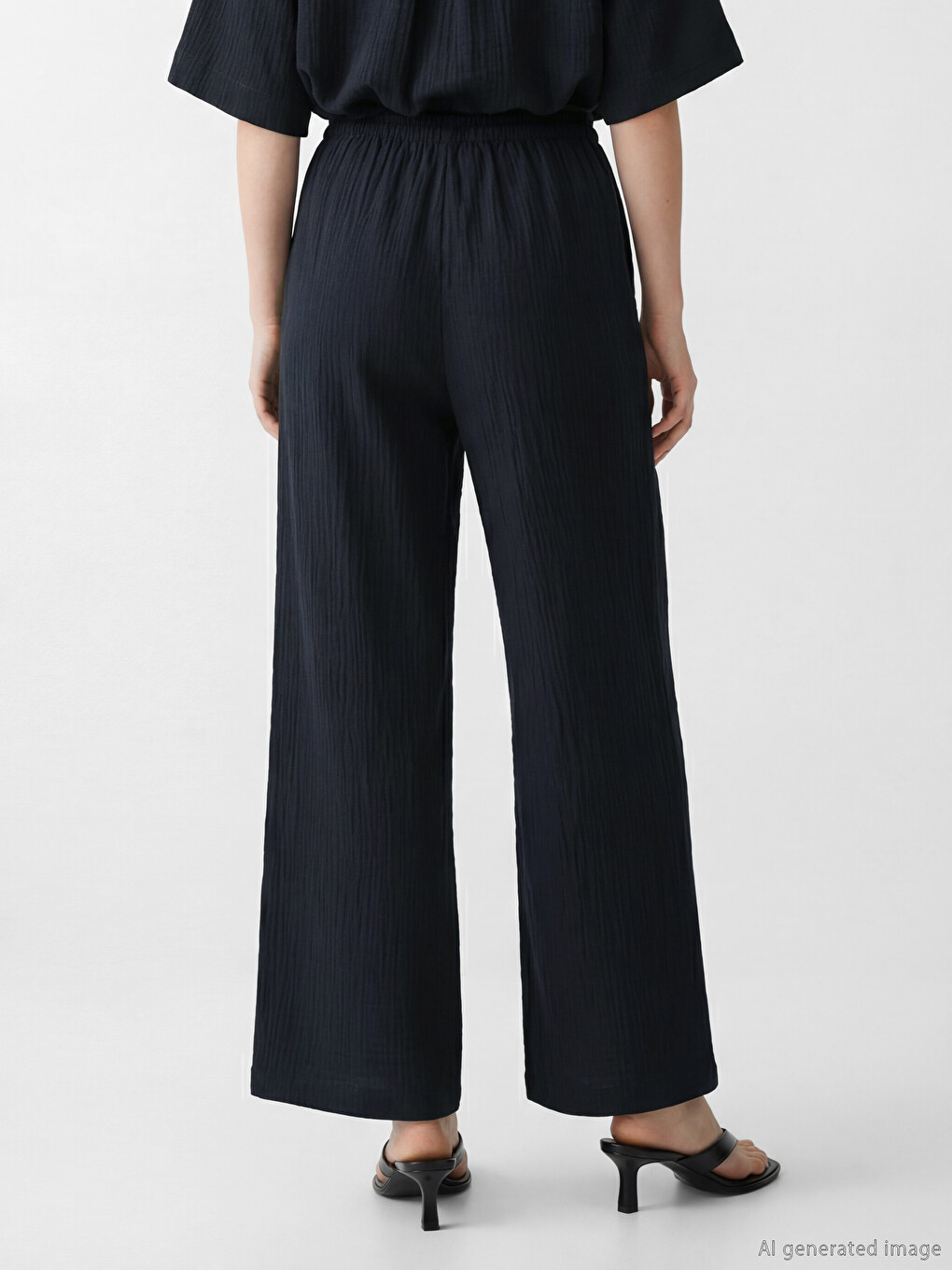 Pantalon en mousseline à taille élastique pour femme-2