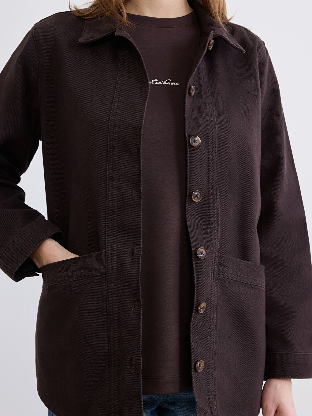 Kahverengi Gömlek Yaka Kadın Jean Ceket-2