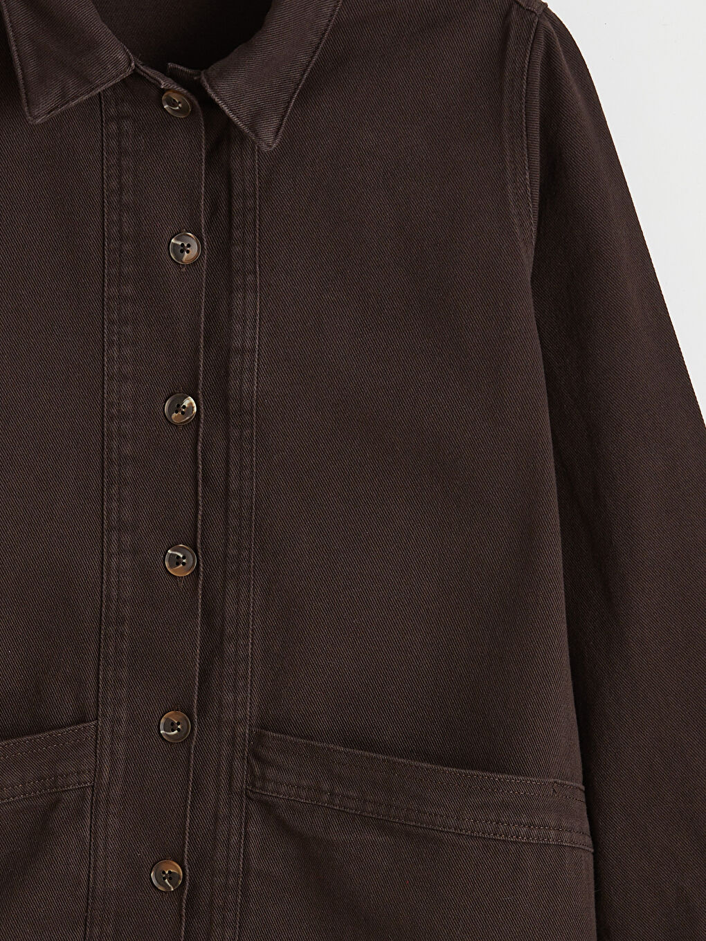 Kahverengi Gömlek Yaka Kadın Jean Ceket-2