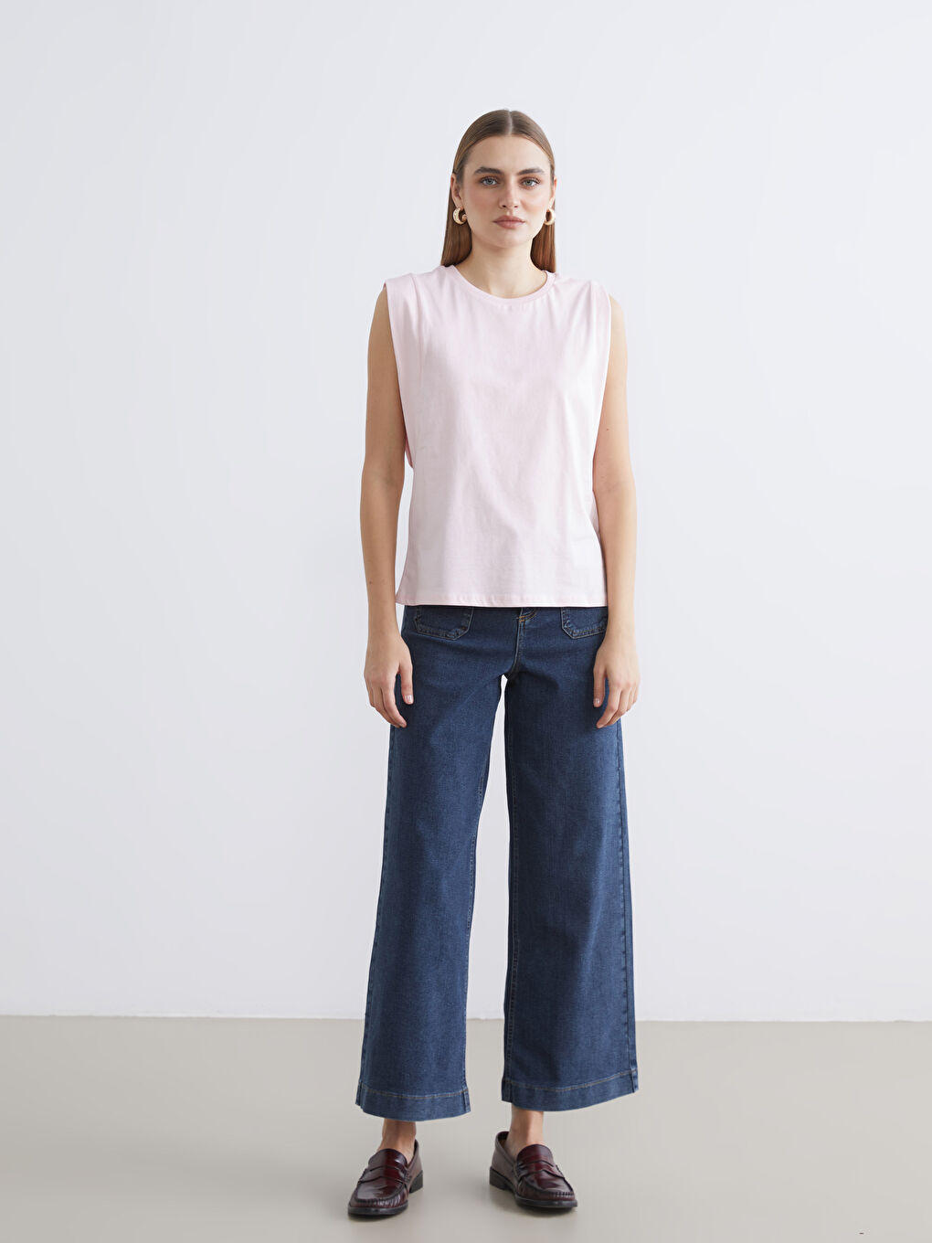 Pembe Bisiklet Yaka Kadın Atlet-1