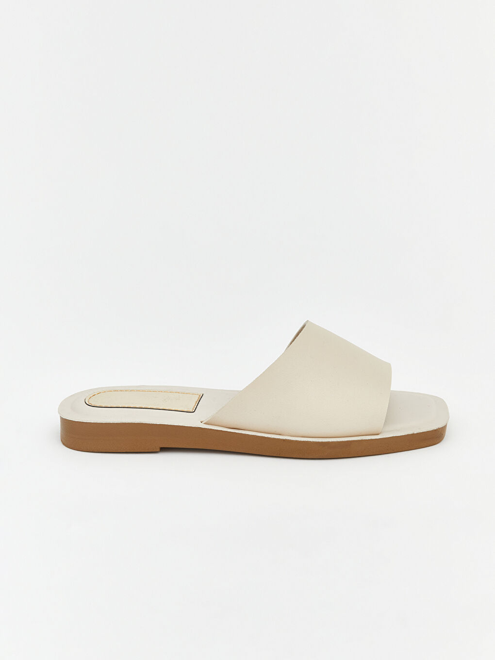 Ekru Küt Burunlu Tek Bantlı Kadın Terlik-1