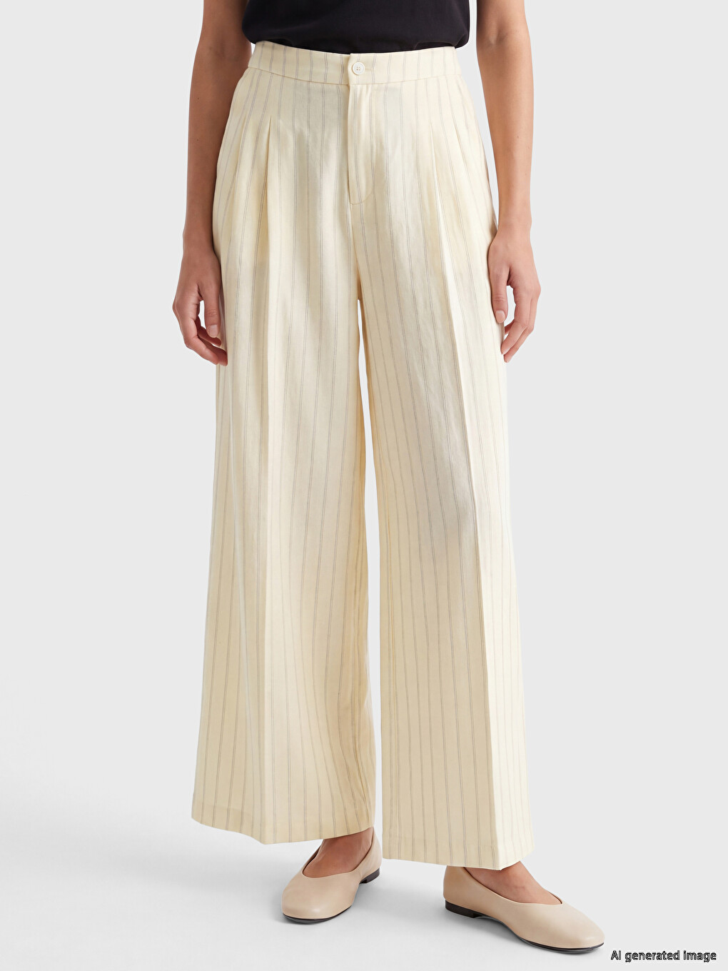 Loose Fit Linen Blend Women's Pleated Trousers-1