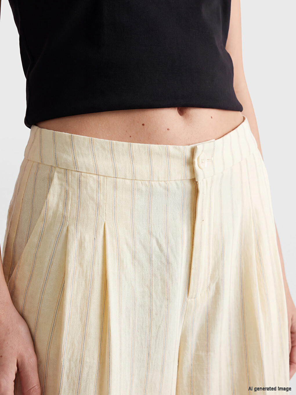 Loose Fit Linen Blend Women's Pleated Trousers-2
